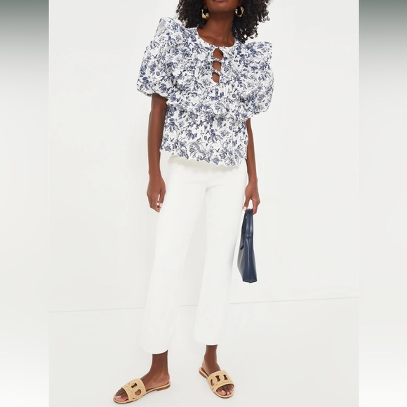 Tuckernuck Hyacinth House Navy Floral Ruffle Nadia Blouse Size Small NEW - Picture 7 of 11
